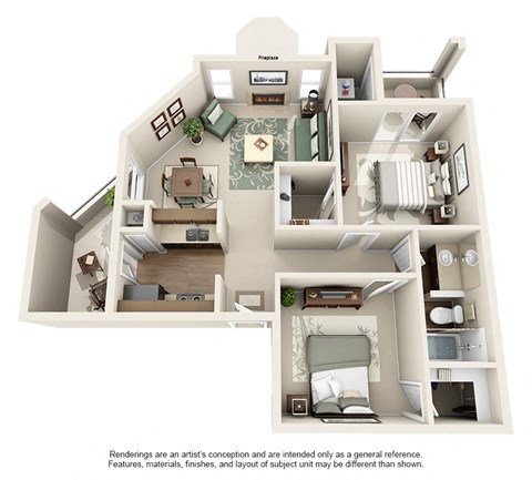 Floor plan for 2 beds, 1 bath